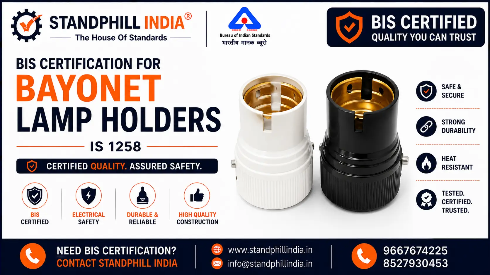 BIS Certification for Bayonet Lamp Holders IS 1258 - ISI Mark - Standphill India