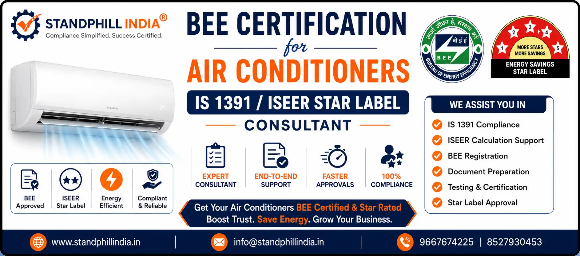 BEE Certification for Air Conditioners IS 1391 / ISEER Star Label Registration - Standphill India