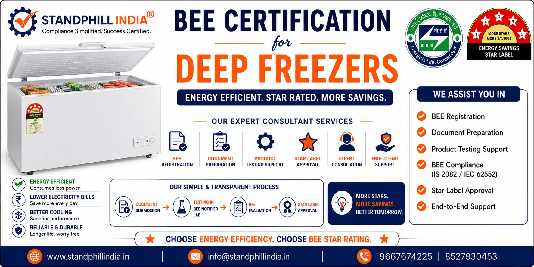 BEE Certification for Deep Freezers Energy Consumption Star Label Registration - Standphill India