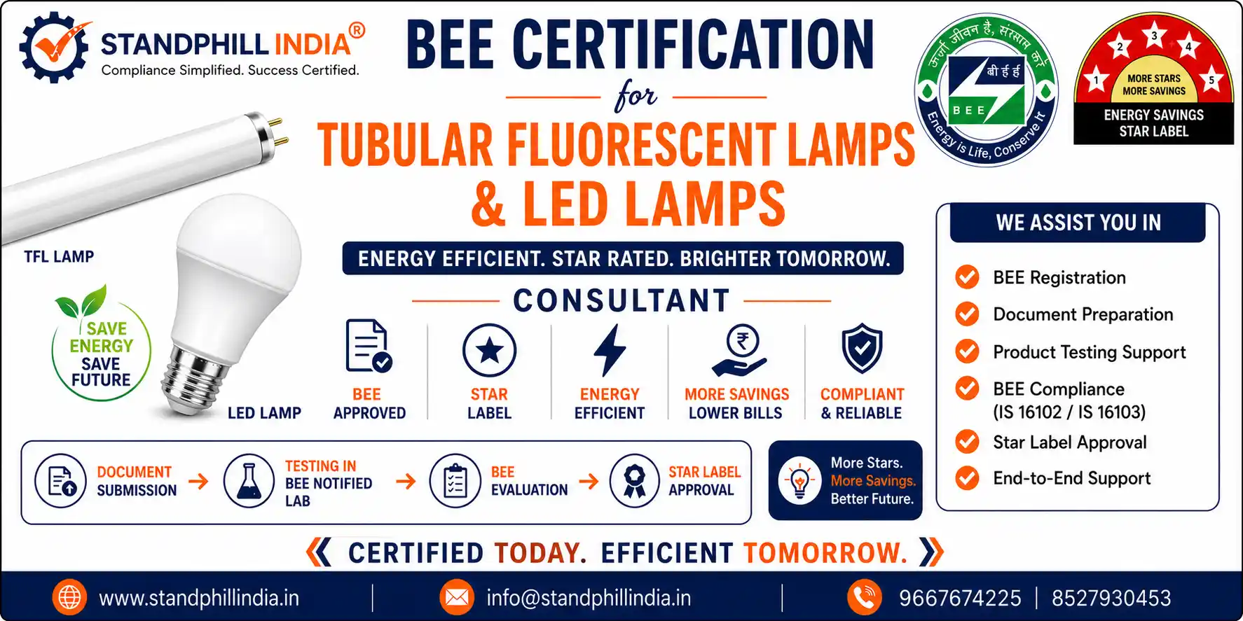 BEE Certification for Tubular Fluorescent Lamps & LED Lamps Luminous Efficacy Star Label Registration - Standphill India