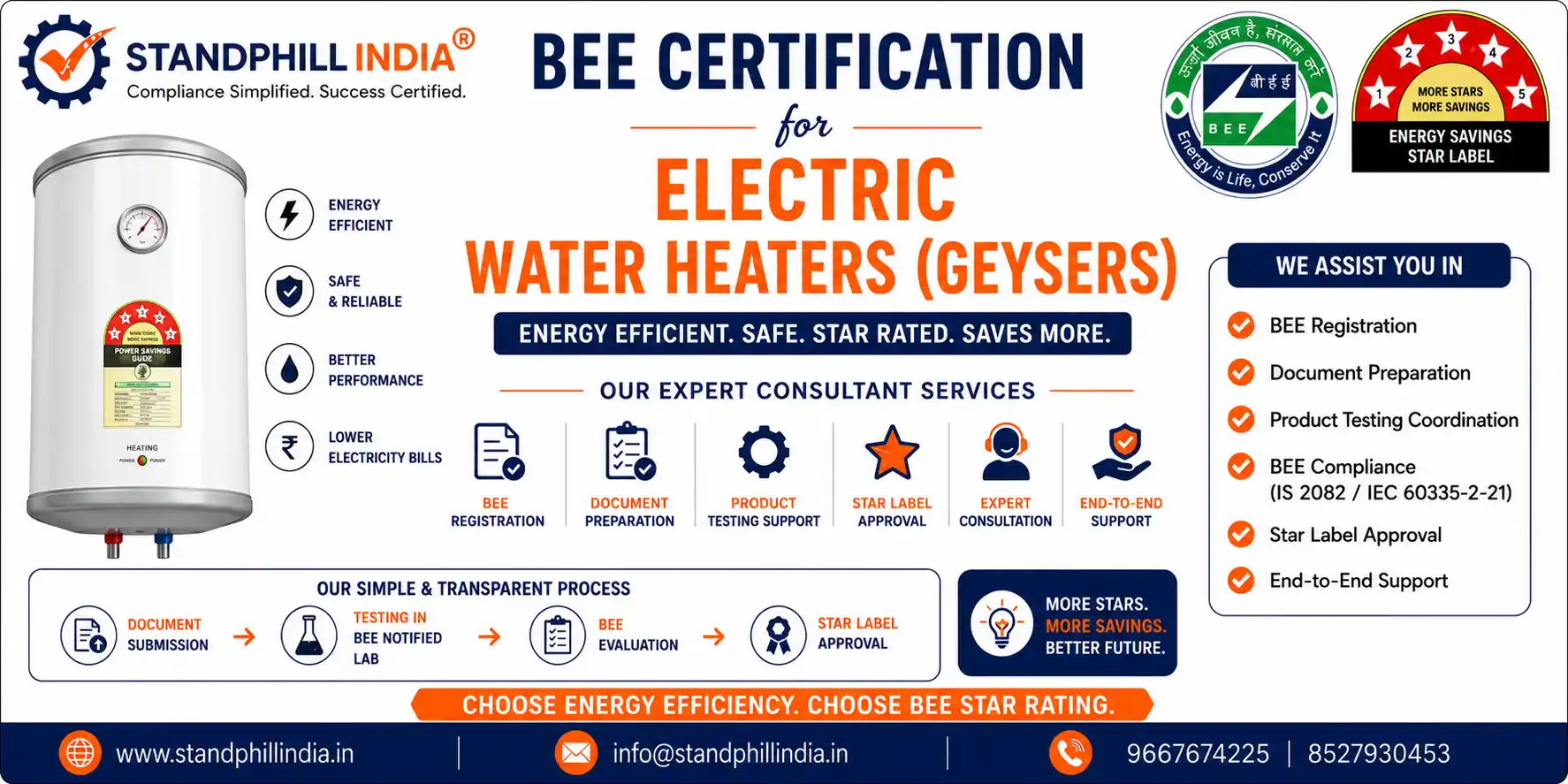 BEE Certification for Electric Water Heaters (Geysers) Standing Loss Star Label Registration - Standphill India