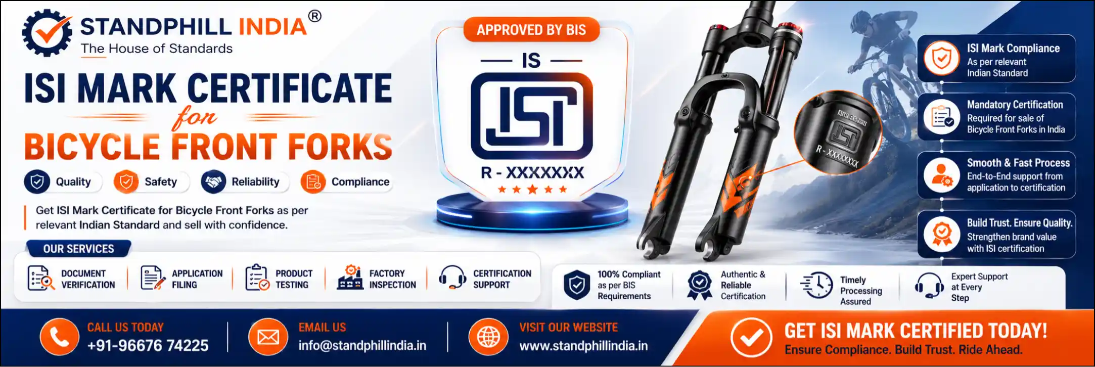 BIS Certification for Bicycle Front Forks IS 2061:1995 ISI Mark Licence - Standphill India