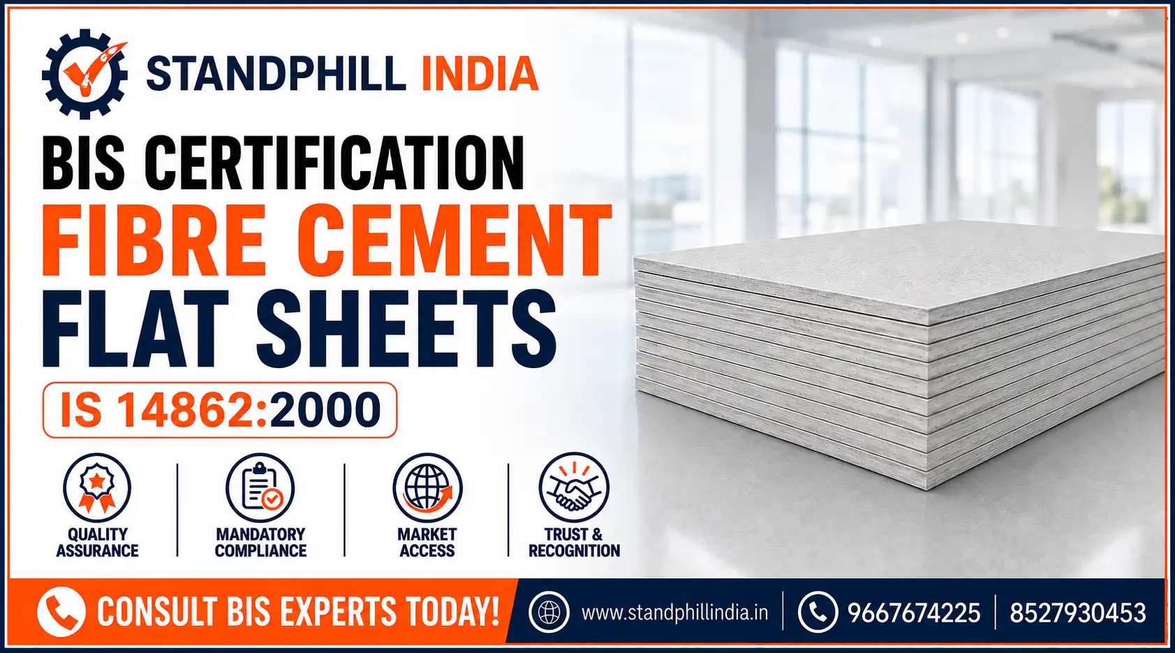 BIS ISI Mark certification for fibre cement flat sheets under IS 14862:2000 and the Asbestos or Fibre Cement based Products QCO 2024