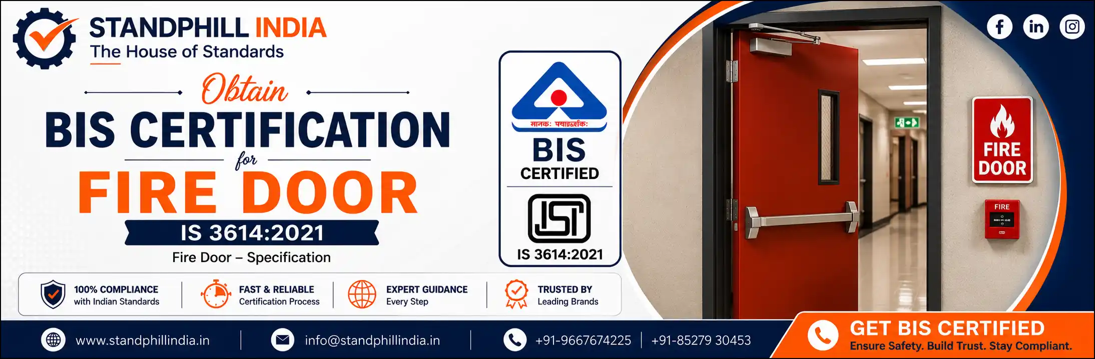 BIS Certification for Fire Doors India – IS 3614:2021 – ISI Mark – QCO 2025 – Standphill India