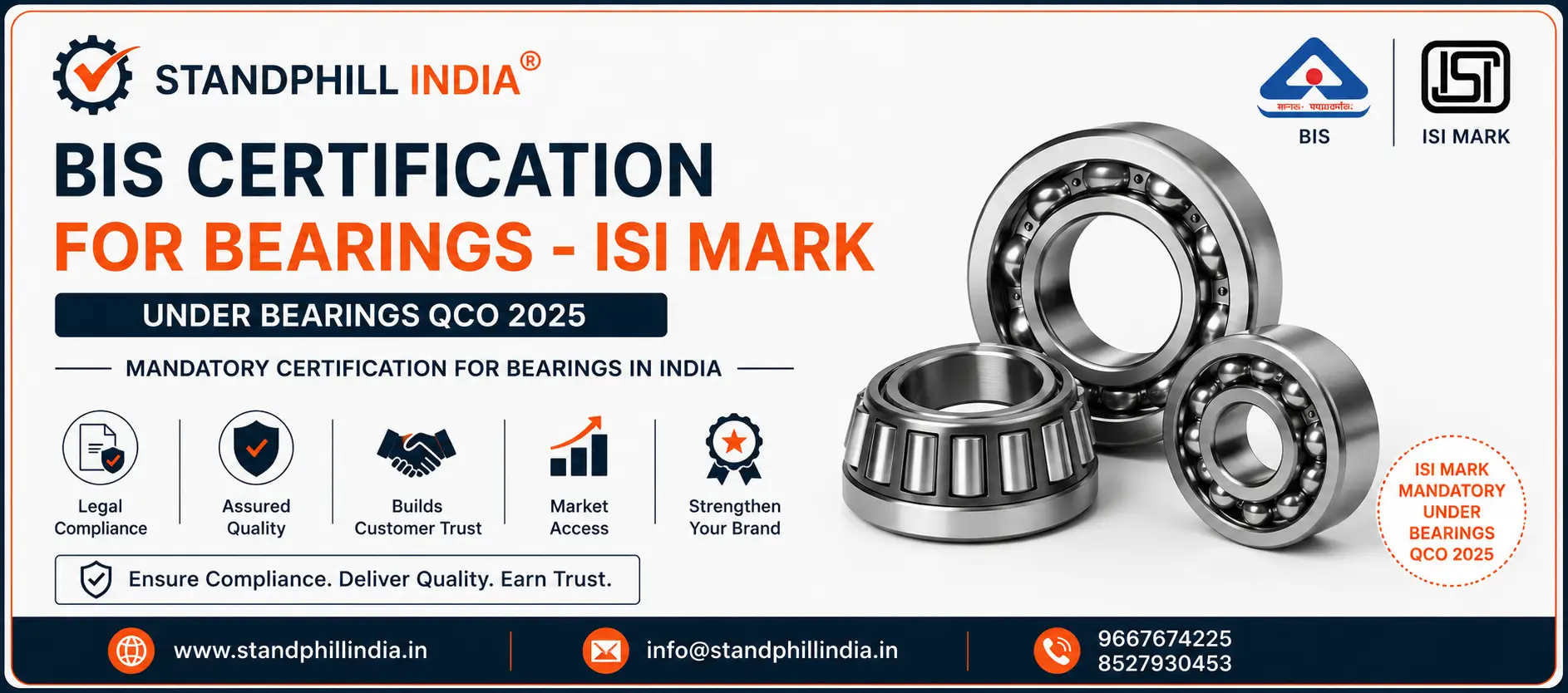 BIS Certification for Bearings ISI Mark under Bearings QCO 2025 India - Standphill India Global BIS Consultancy