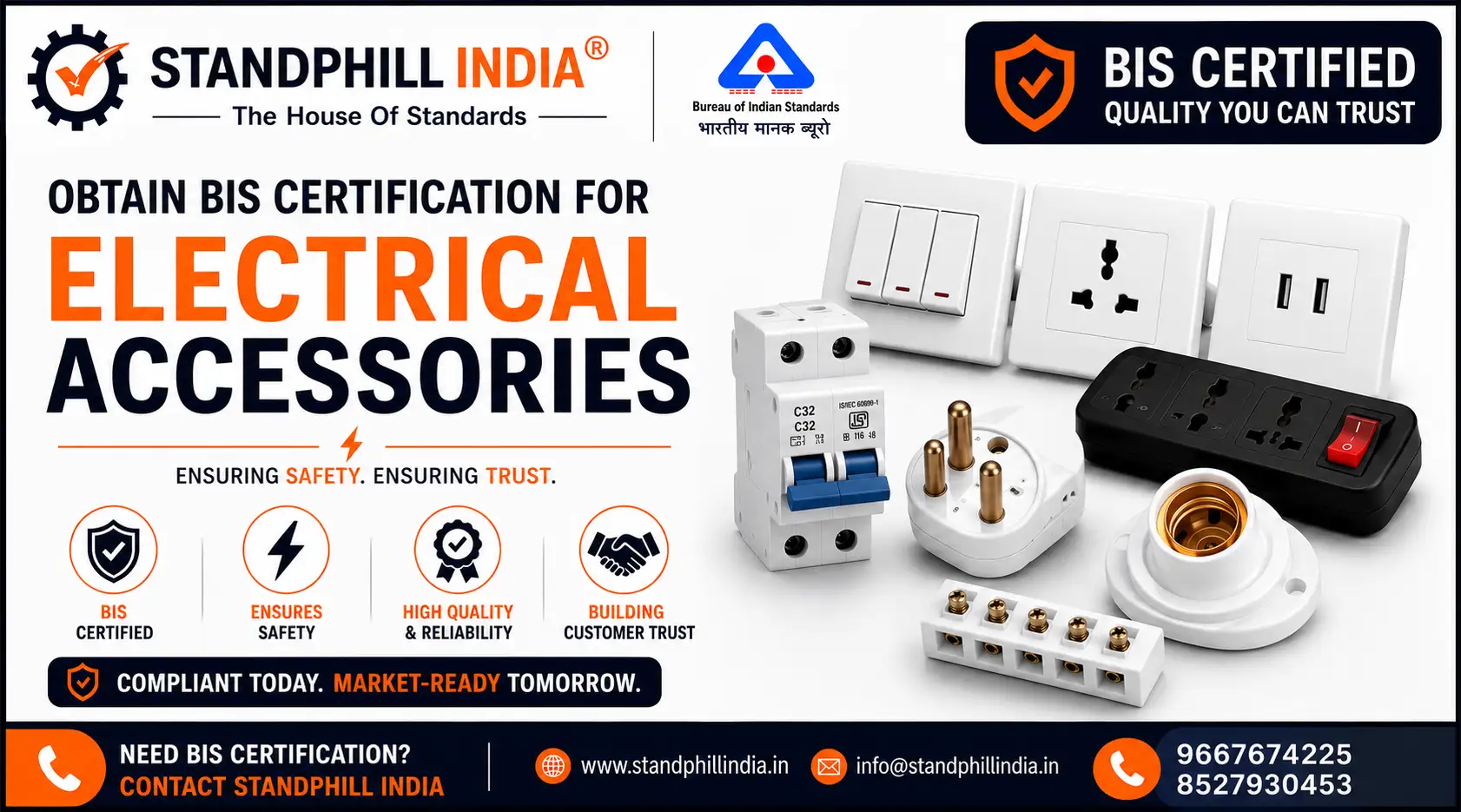 BIS Certification for Electrical Accessories - Quality Control Order 2023 Amended 2026 - All 7 Products - ISI Mark - Standphill India