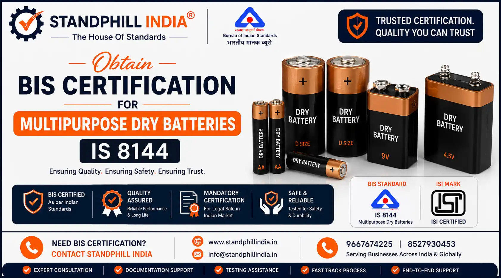 BIS Certification for Multipurpose Dry Batteries IS 8144 ISI Mark AA AAA - Standphill India