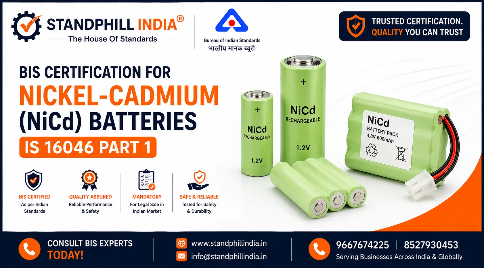 BIS Registration for Nickel-Cadmium (NiCd) Batteries - Standphill India
