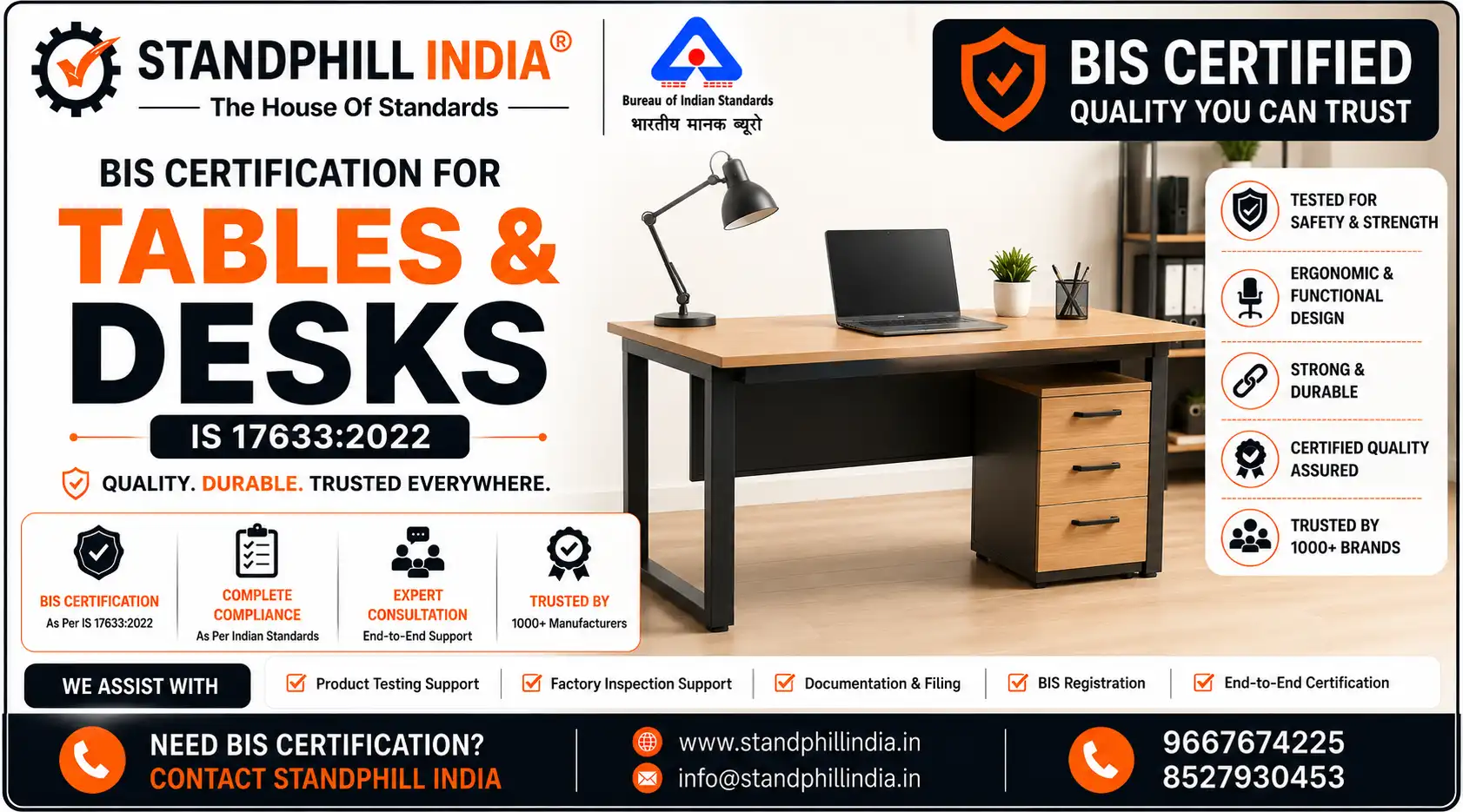 BIS Certification for Tables and Desks under IS 17633:2022 - Standphill India