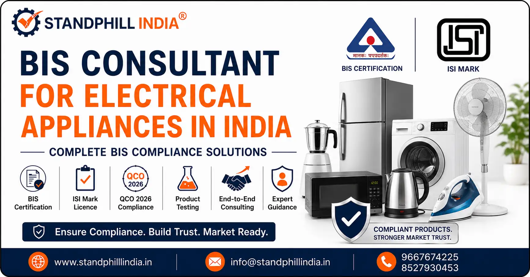 BIS Consultant for Electrical Appliances in India - QCO 2026 compliance experts - Standphill India