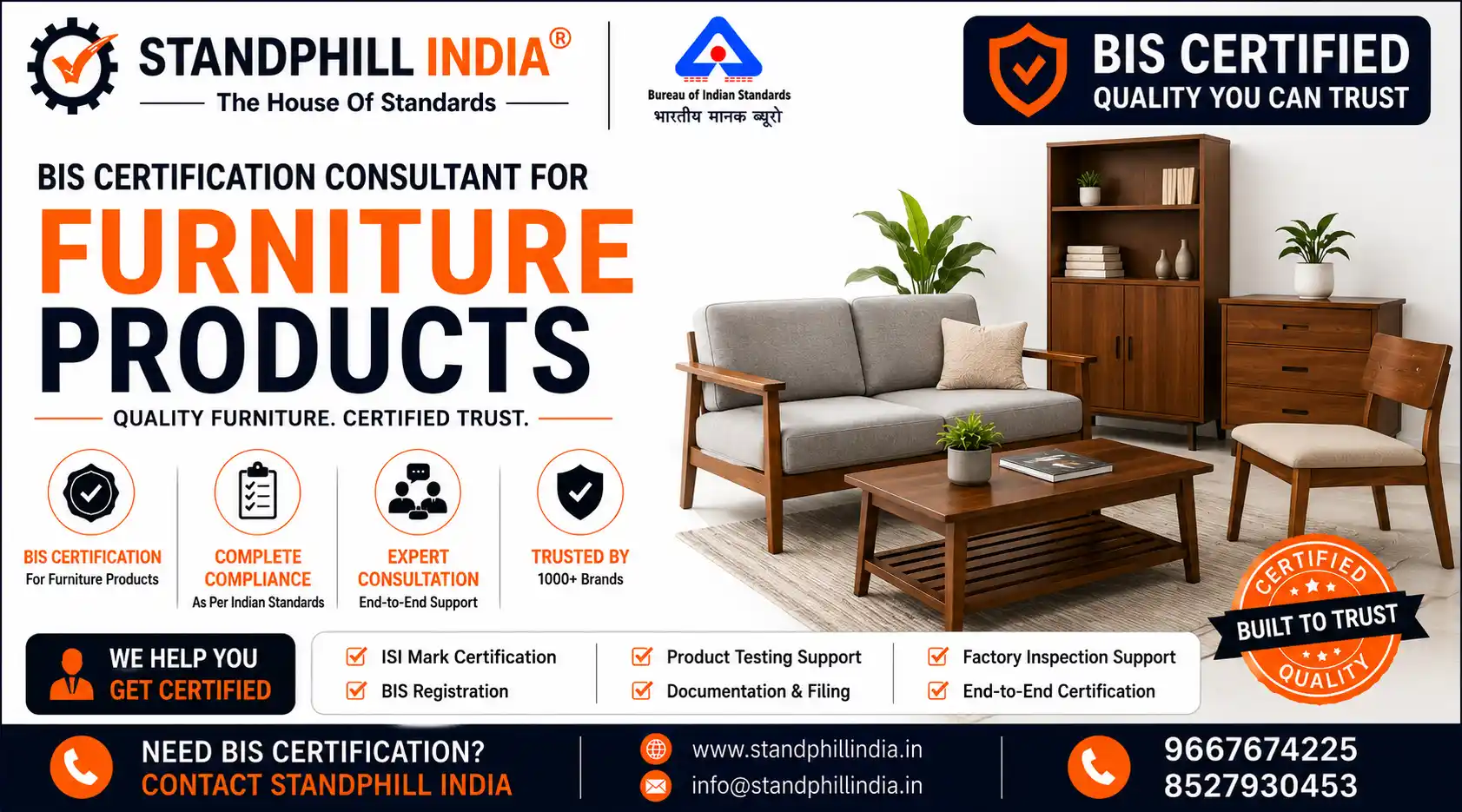 BIS Consultant for Furniture in India - Standphill India furniture QCO compliance experts
