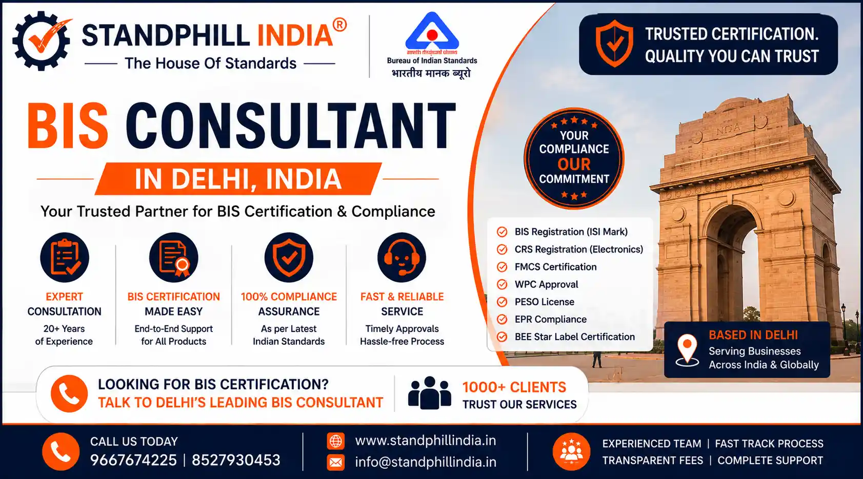 BIS Consultant in Delhi India - ISI Mark CRS FMCS QCO Certification - Standphill India