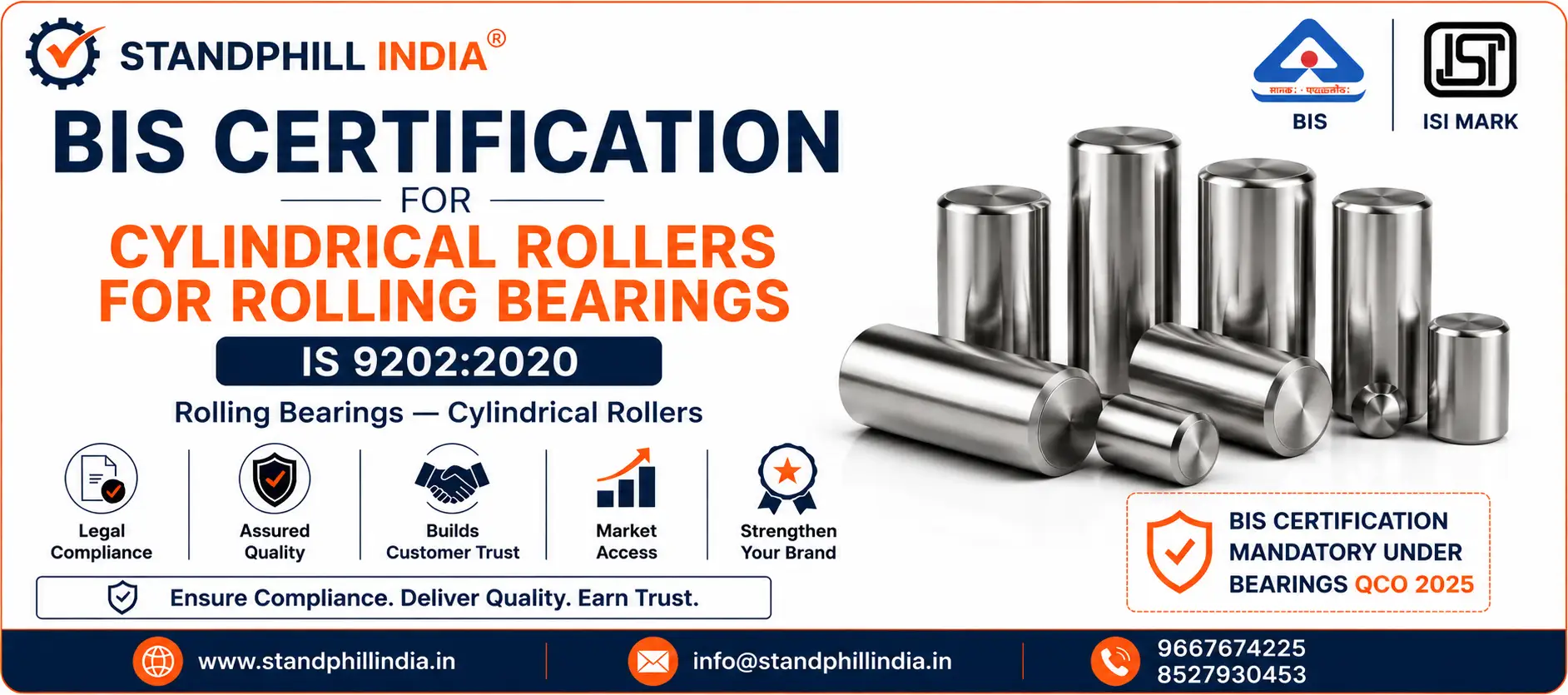 Cylindrical Rollers for Rolling Bearings BIS Certification IS 9202 2020 ISI Mark India - Standphill India