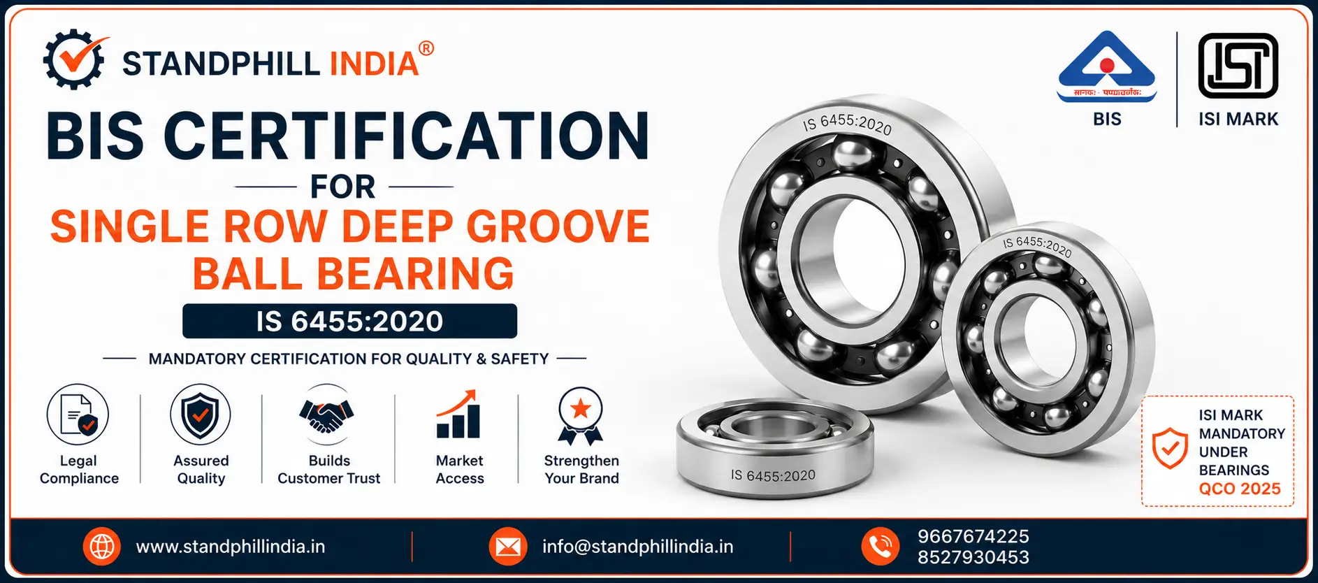Single Row Deep Groove Ball Bearings BIS Certification IS 6455 2020 ISI Mark India - Standphill India