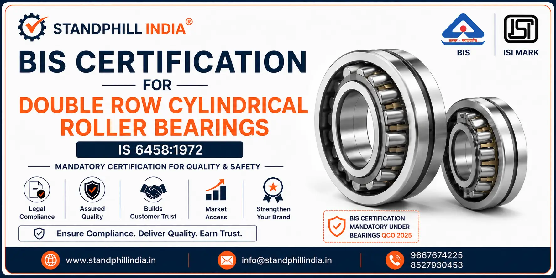 Double Row Cylindrical Roller Bearings BIS Certification IS 6458 1972 ISI Mark India - Standphill India