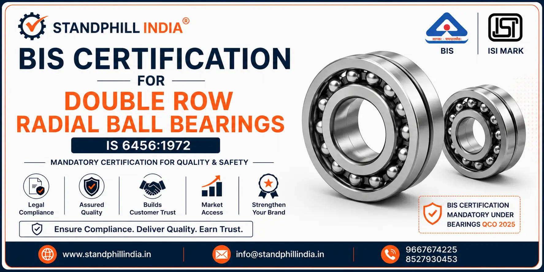 Double Row Radial Ball Bearings BIS Certification IS 6456 1972 ISI Mark India - Standphill India