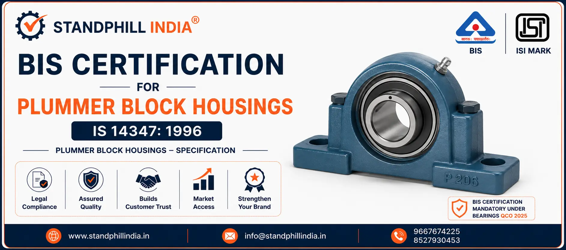 Plummer Block Housings BIS Certification IS 14347 1996 ISI Mark India - Standphill India