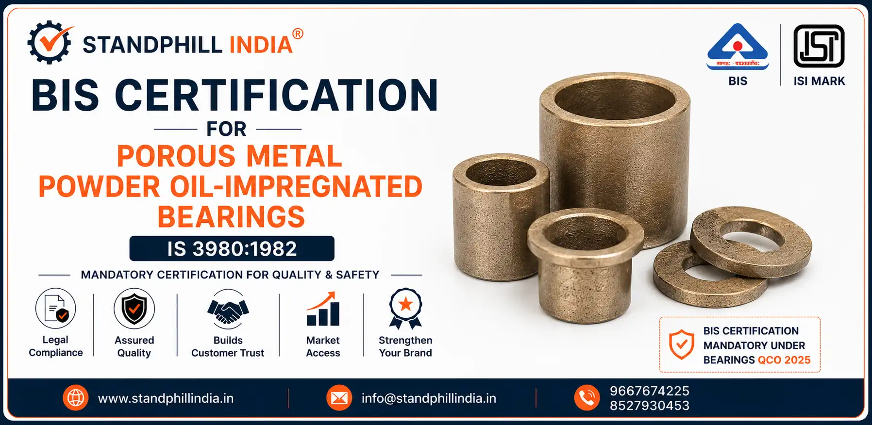 Porous Metal Powder Oil-Impregnated Bearings BIS Certification IS 3980 1982 ISI Mark India - Standphill India