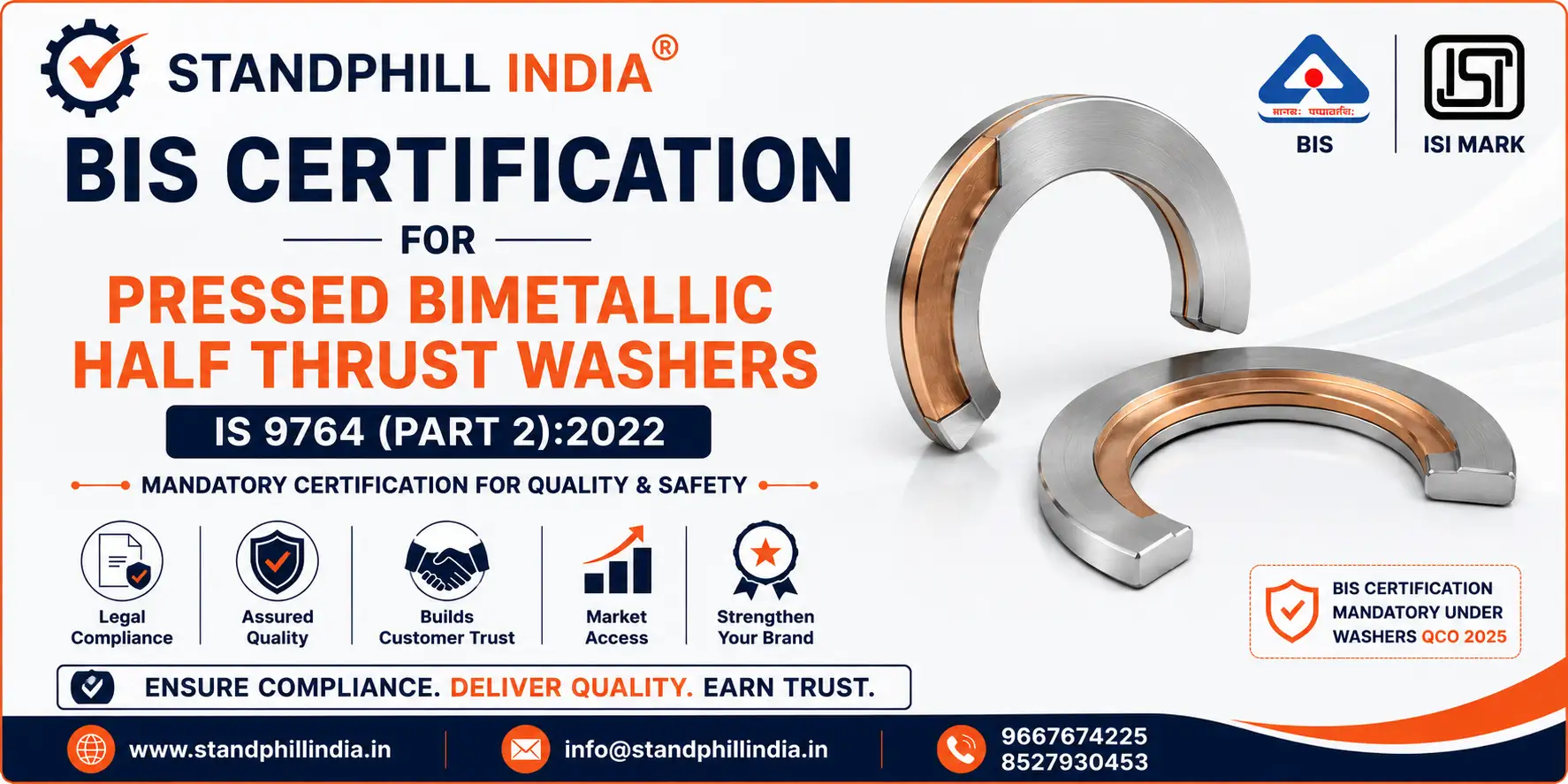 Pressed Bimetallic Half Thrust Washers BIS Certification IS 9764 Part 2 2022 ISI Mark India - Standphill India