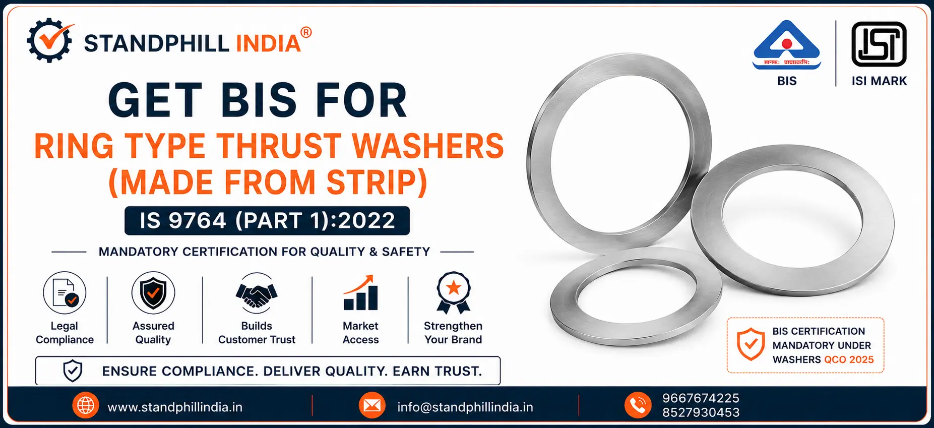 Ring Type Thrust Washers (Made from Strip) BIS Certification IS 9764 Part 1 2022 ISI Mark India - Standphill India