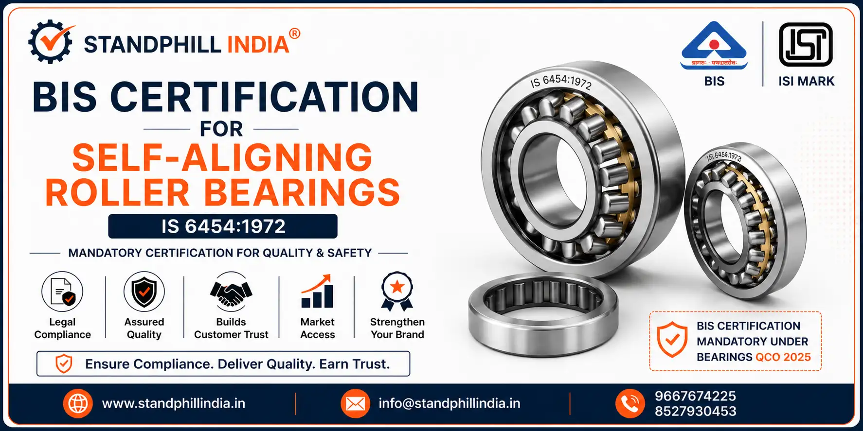 Self-Aligning Roller Bearings BIS Certification IS 6454 1972 ISI Mark India - Standphill India