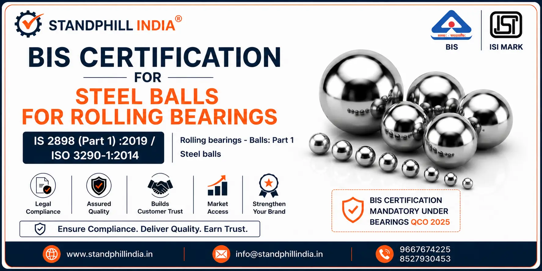 Steel Balls for Rolling Bearings BIS Certification IS 2898 Part 1 2019 ISI Mark India - Standphill India