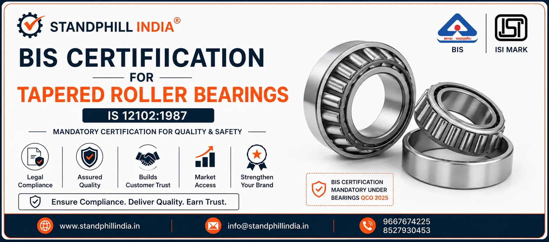 Tapered Roller Bearings BIS Certification IS 12102 1987 ISI Mark India - Standphill India