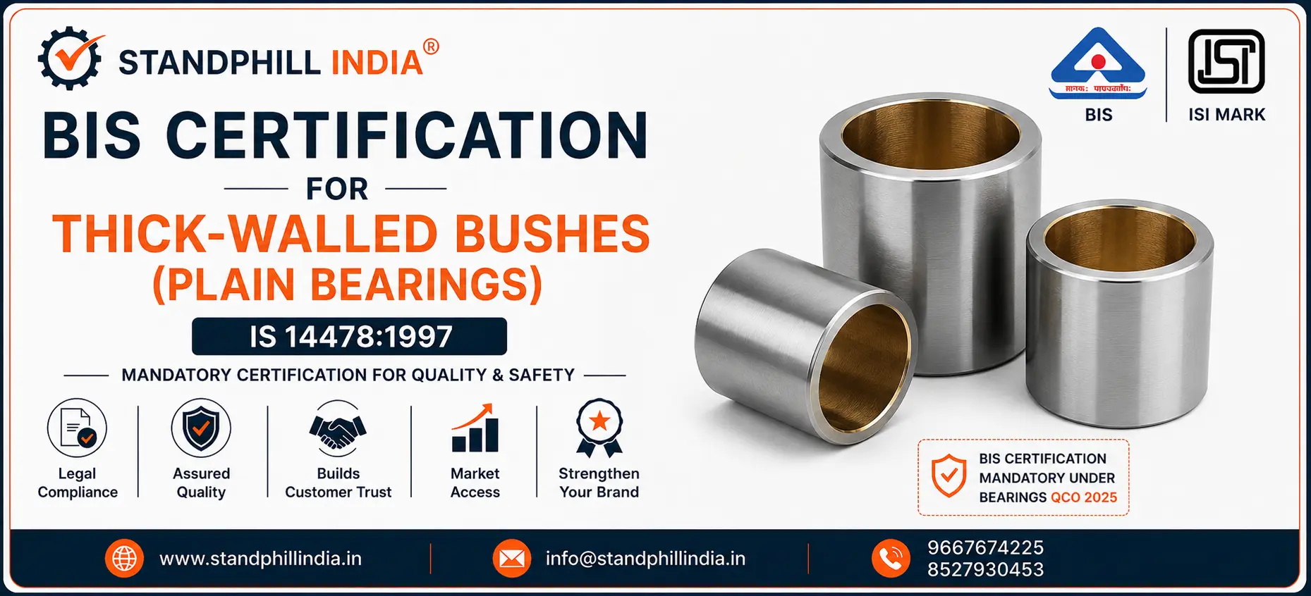 Thick-Walled Bushes (Plain Bearings) BIS Certification IS 14478 1997 ISI Mark India - Standphill India