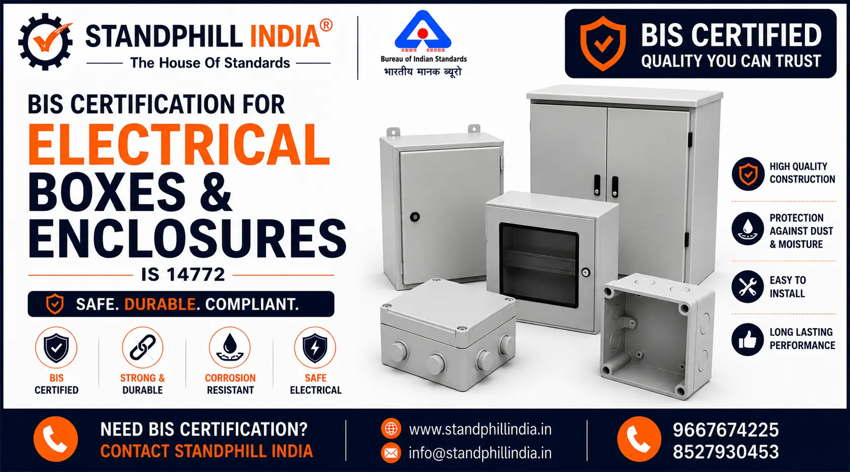 BIS Certification for Boxes and Enclosures for Electrical Accessories IS 14772 - ISI Mark - Standphill India