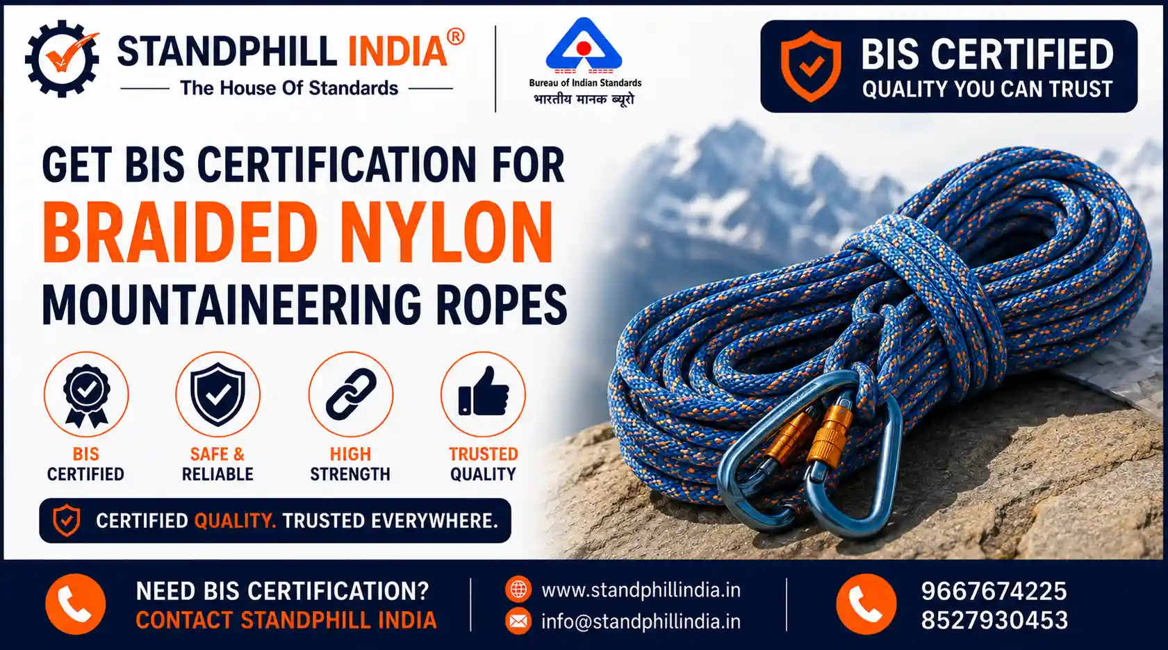 BIS Certification for Braided Nylon Ropes for Mountaineering IS 6590 - ISI Mark - Standphill India