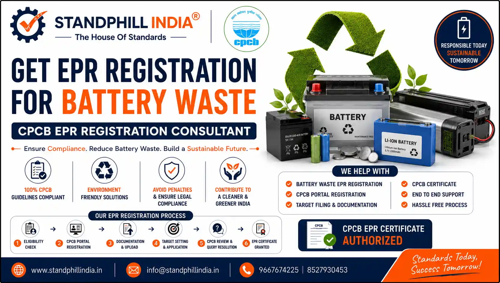 EPR Registration for Battery Waste - CPCB EPR Registration Consultant - Standphill India