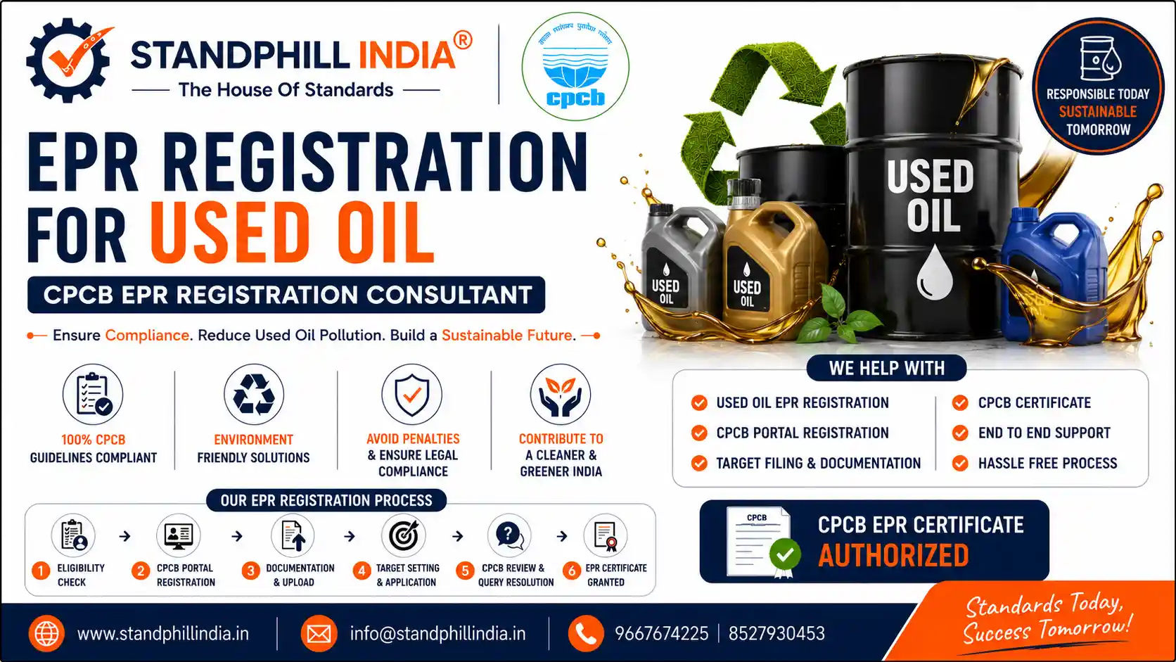 EPR Registration for Used Oil - CPCB EPR Registration Consultant - Standphill India