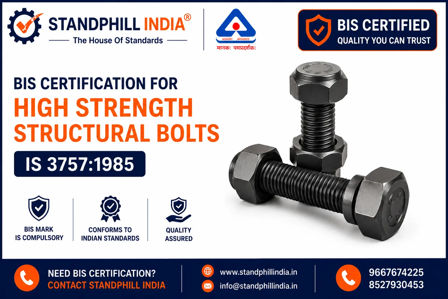 BIS Certification for High Strength Structural Bolts - ISI Mark - Standphill India