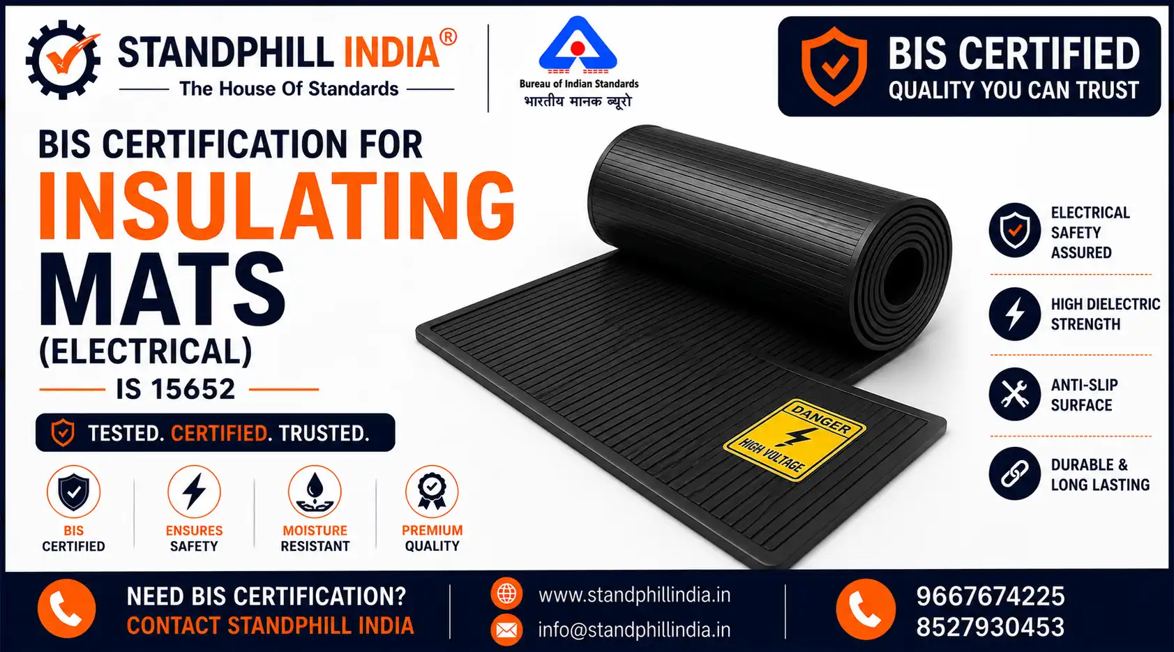BIS Certification for Insulating Mats for Electrical Purposes IS 15652 - ISI Mark - Standphill India