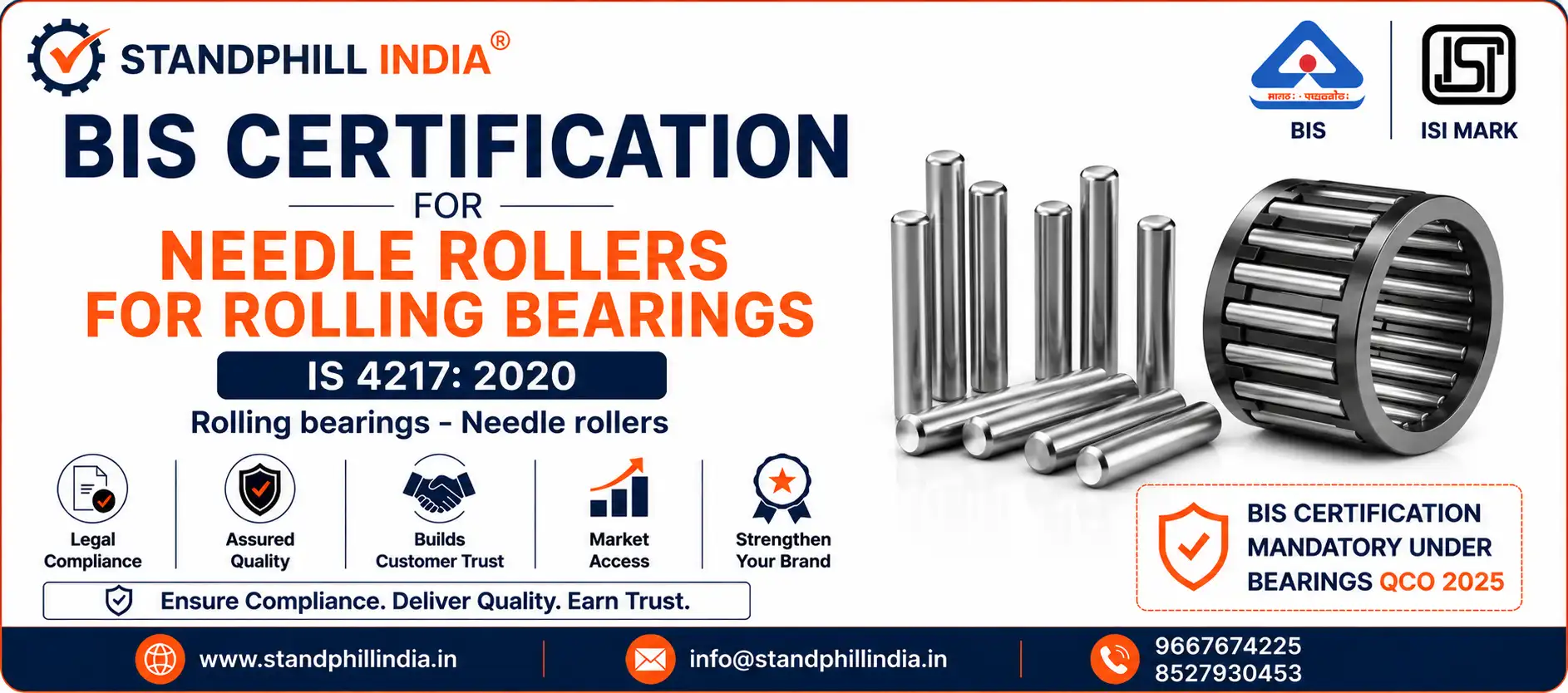 Needle Rollers for Rolling Bearings BIS Certification IS 4217 2020 ISI Mark India - Standphill India