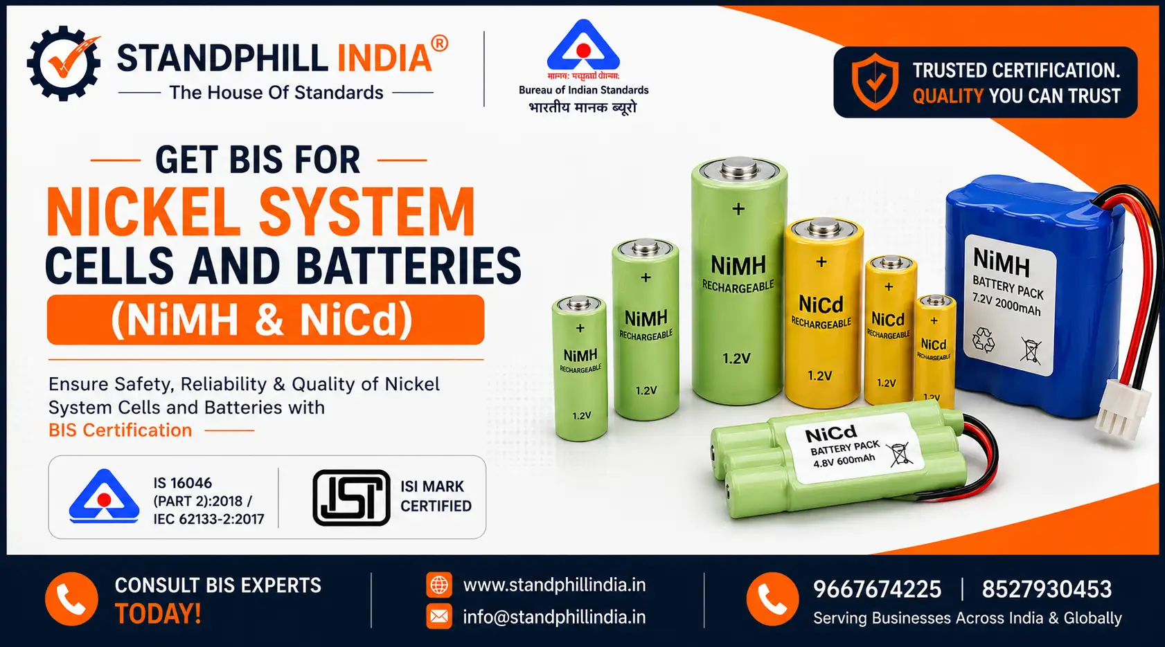 BIS Certification for Nickel System Cells & Batteries (NiMH & NiCd) - Standphill India