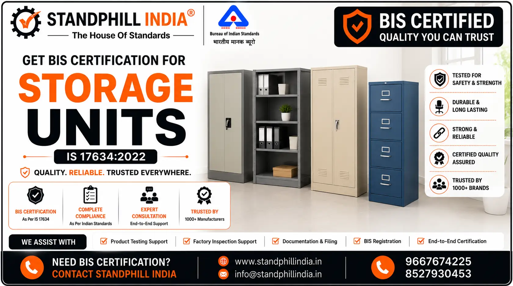 BIS Certification for Storage Units under IS 17634:2022 - wardrobes cabinets shelves - Standphill India