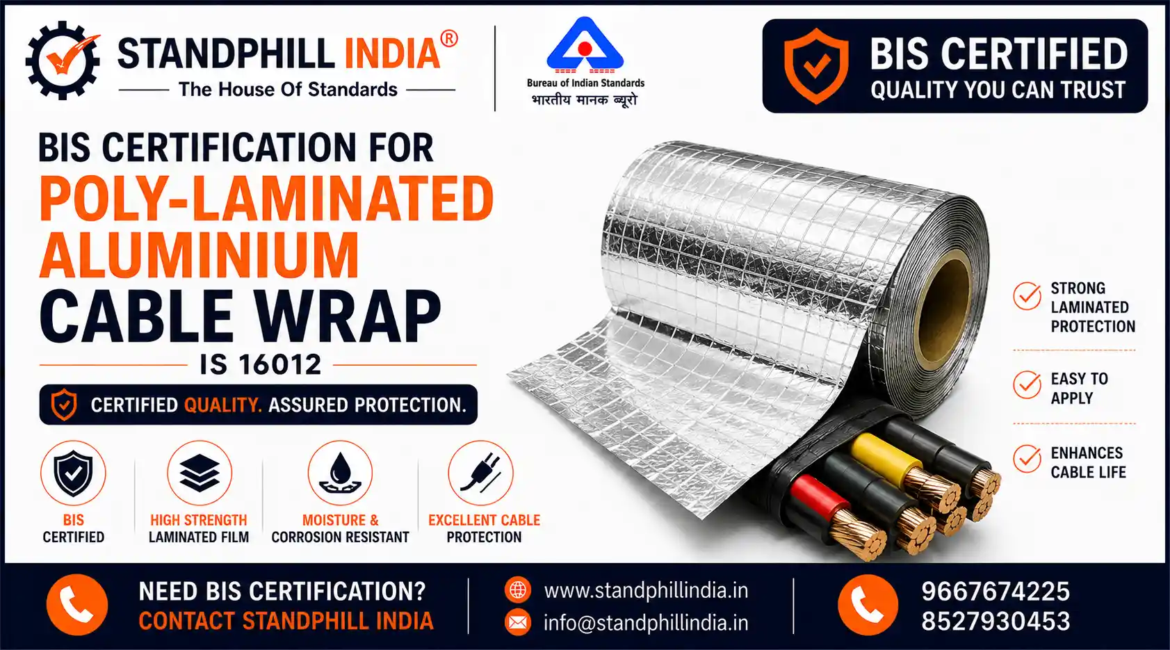 BIS Certification for Poly Laminated Aluminium Cable Wrap IS 16012 - ISI Mark - Standphill India