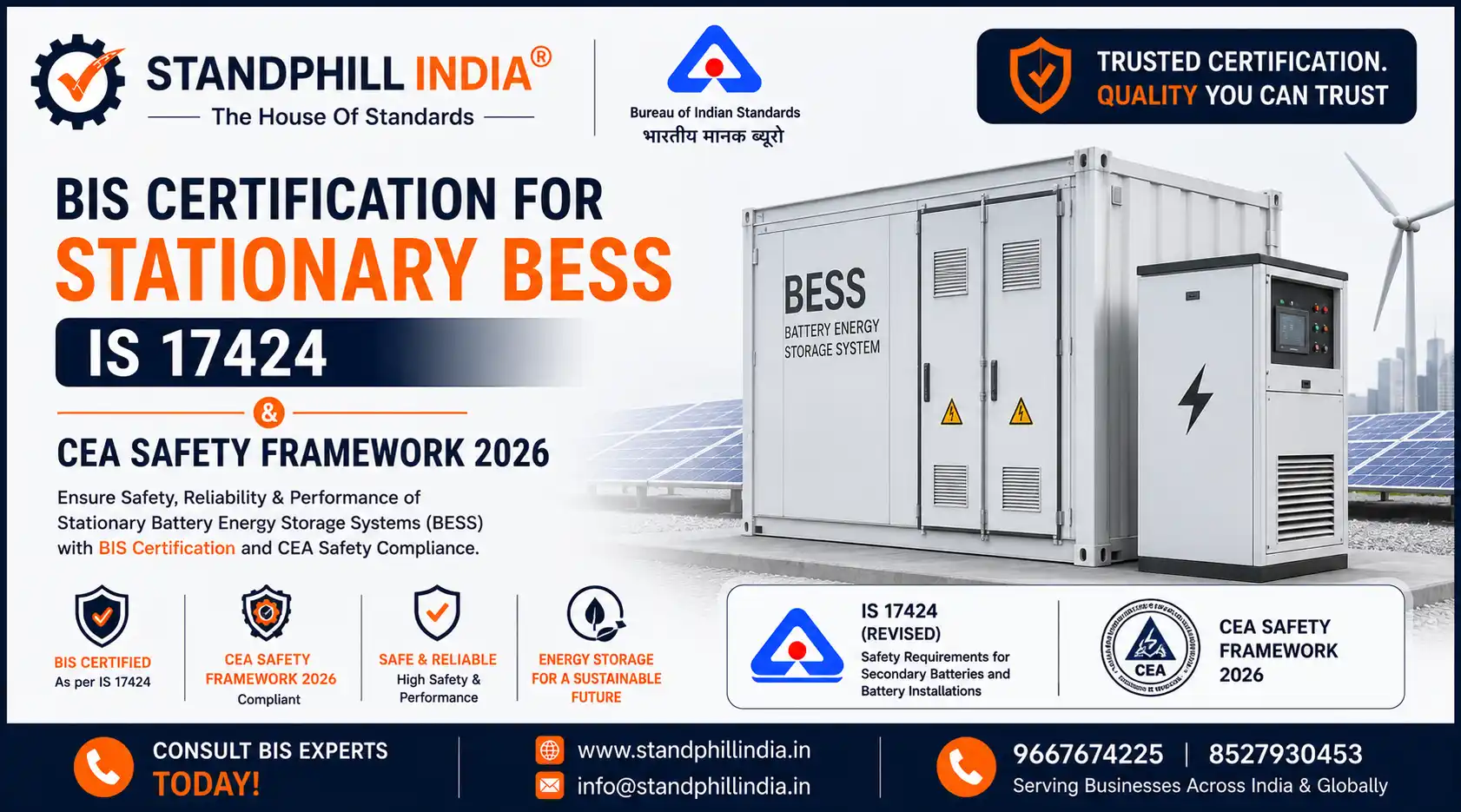BIS Certification for Stationary BESS &ndash; IS 17424:2020 & CEA Safety Framework - Standphill India