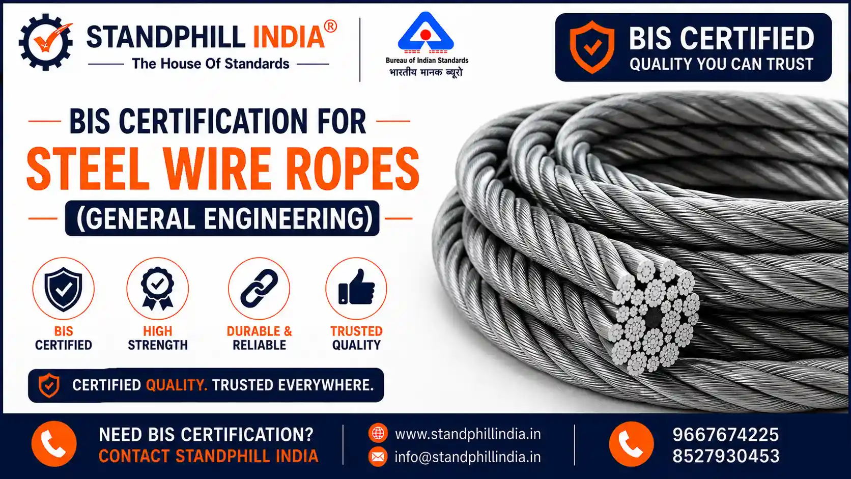 BIS Certification for Steel Wire Ropes for General Engineering IS 2266 - ISI Mark - Standphill India