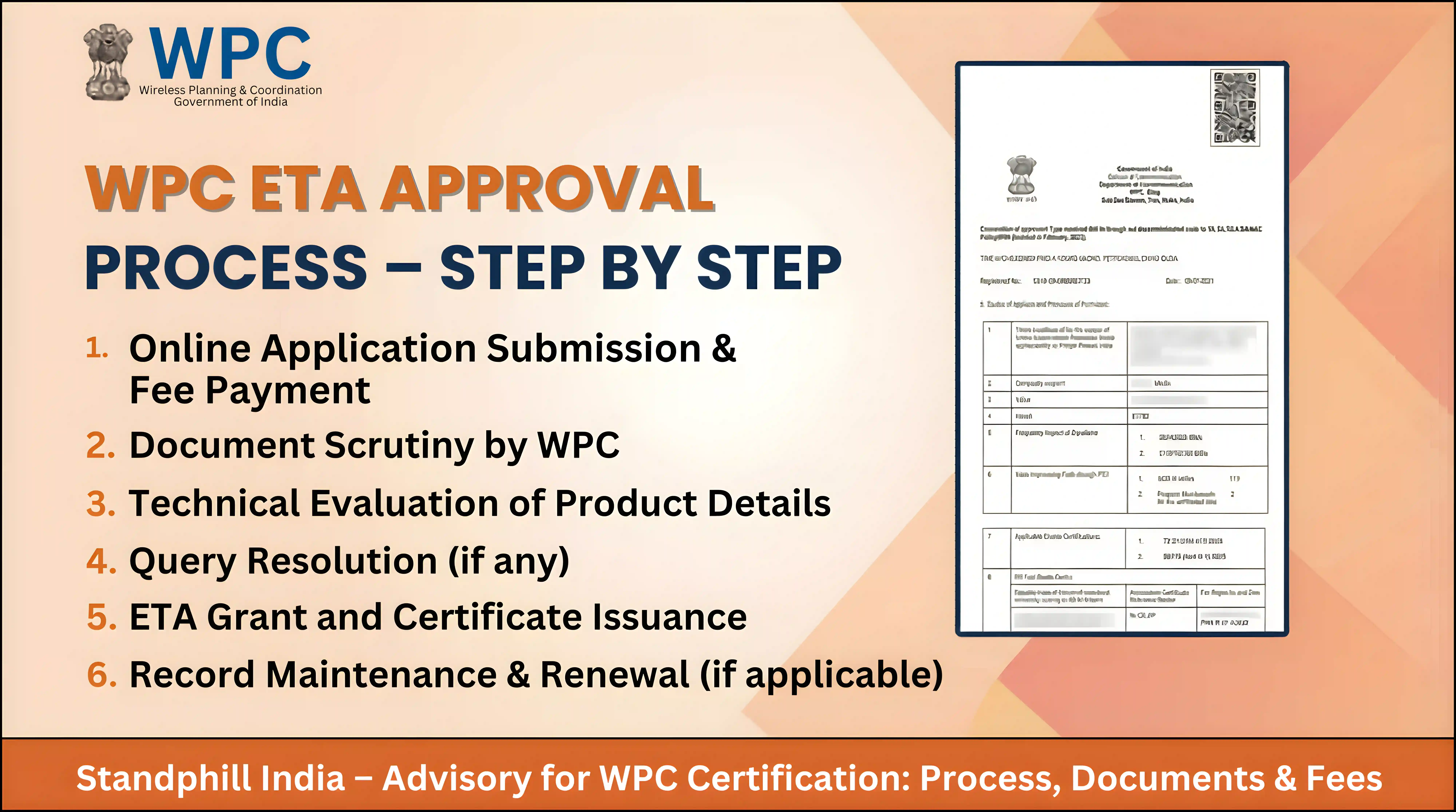 WPC ETA Approval Process India Step by Step – SARAL Portal – Standphill India