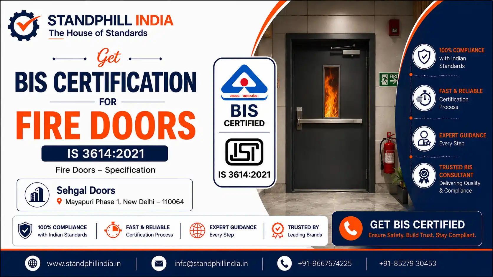 BIS Certification for Fire Doors IS 3614:2021 - Sehgal Doors, Mayapuri Phase 1, New Delhi | Standphill India