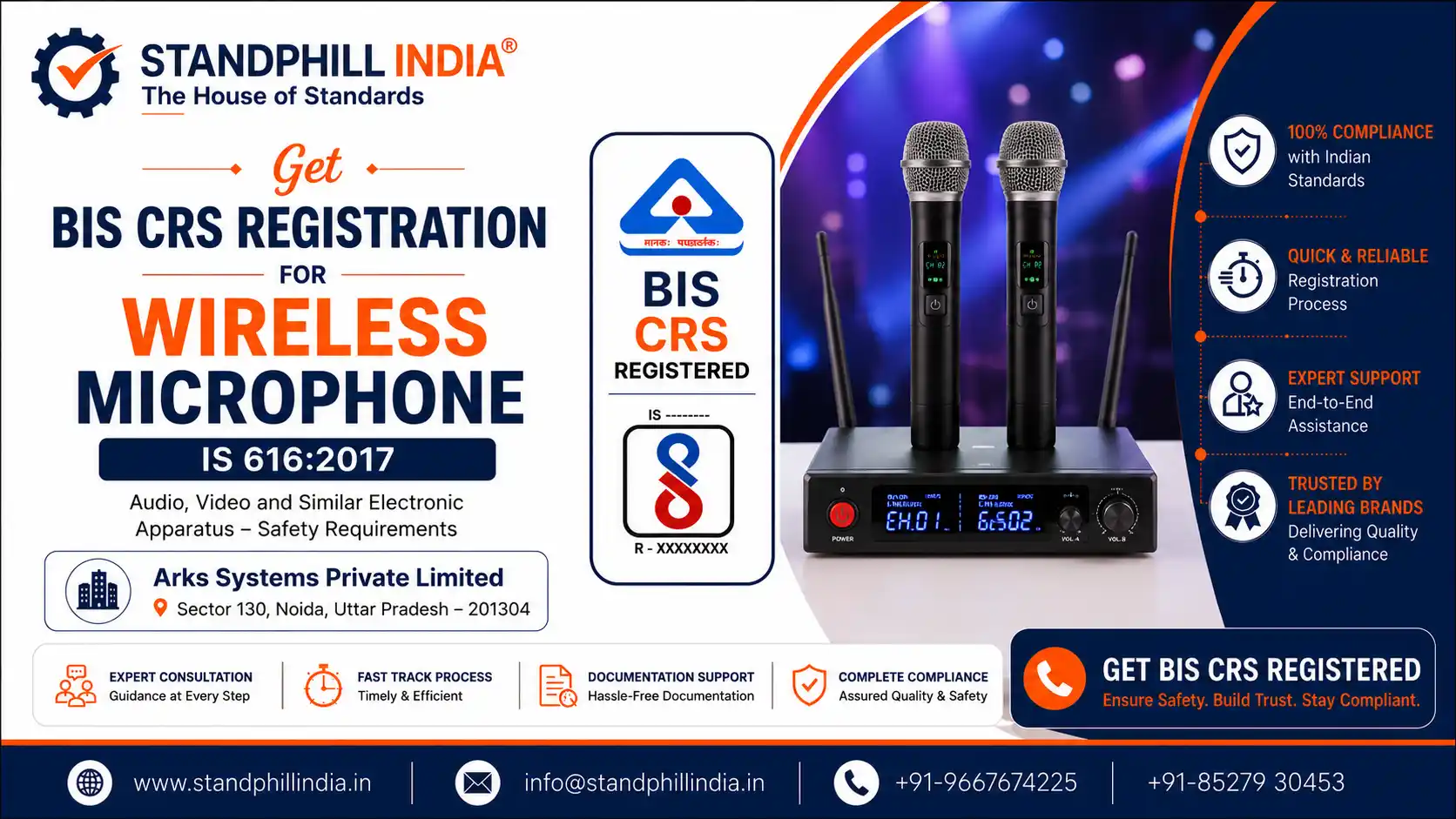 CRS Registration for Wireless Microphone IS 616:2017 - Arks Systems Private Limited, Sector 130, Noida, Uttar Pradesh | Standphill India
