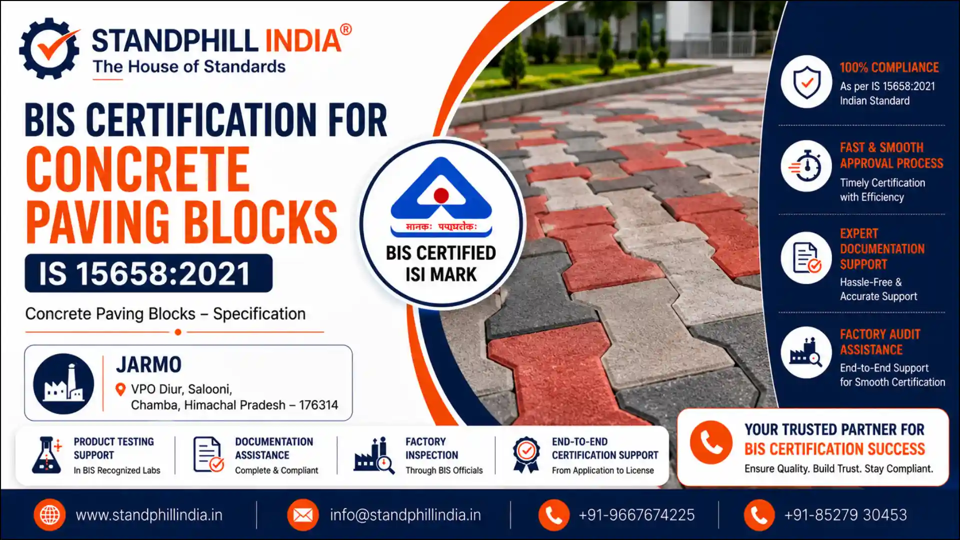 BIS Certification for Concrete Paving Blocks IS 15658:2021 - Jarmo, VPO Diur, Salooni, Chamba, Himachal Pradesh | Standphill India