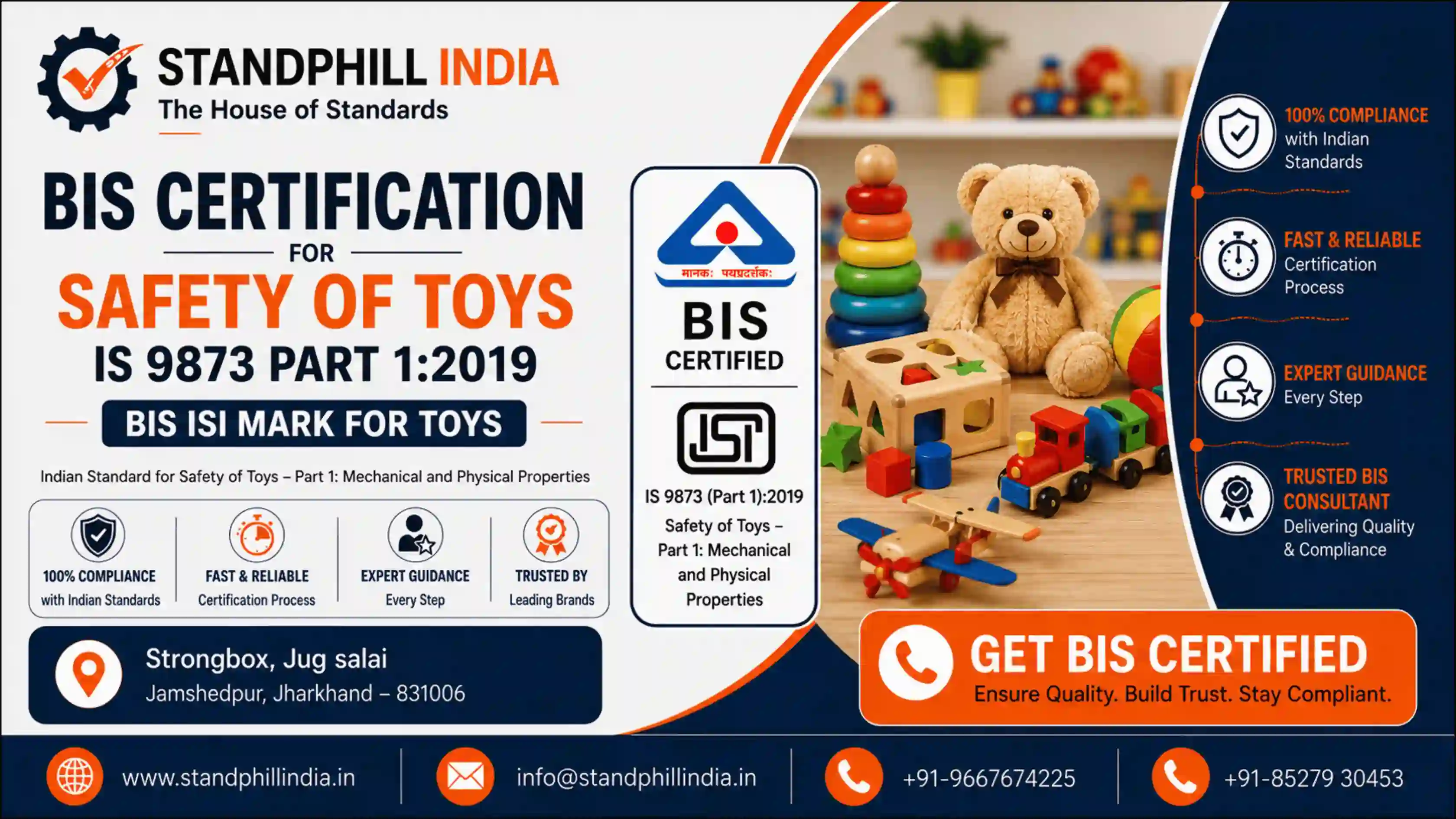 BIS Certification for Safety of Toys IS 9873 Part 1:2019 - Strongbox, Jugsalai, Jamshedpur, Jharkhand | Standphill India