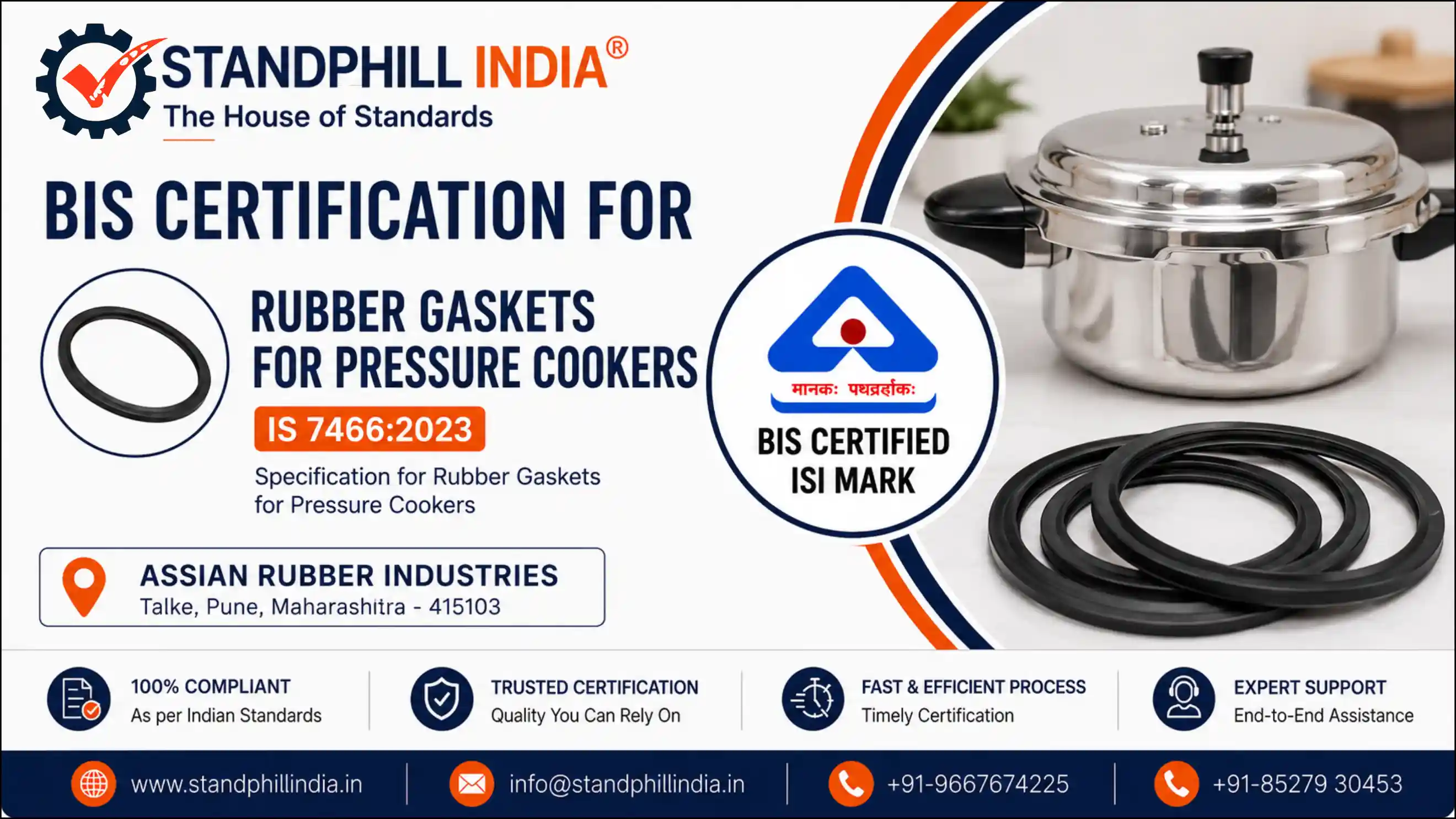 BIS Certification for Rubber Gaskets for Pressure Cookers IS 7466:2023 - ASSIAN RUBBER INDUSTRIES, Jyoti Vihar Banthla, Ghaziabad, Uttar Pradesh | Standphill India