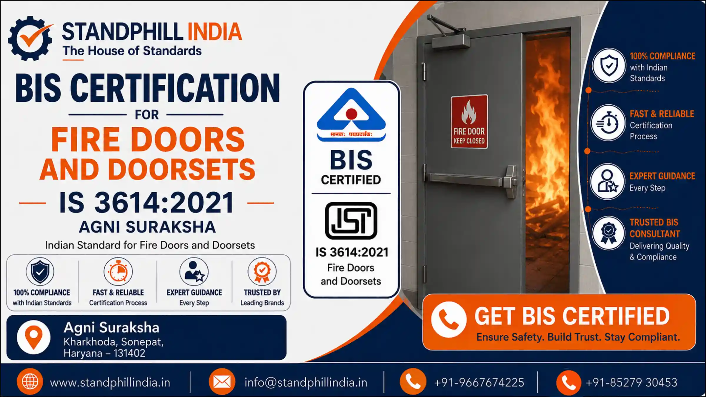 BIS Certification for Fire Doors and Doorsets IS 3614:2021 - Agni Suraksha, Sonepat, Haryana | Standphill India