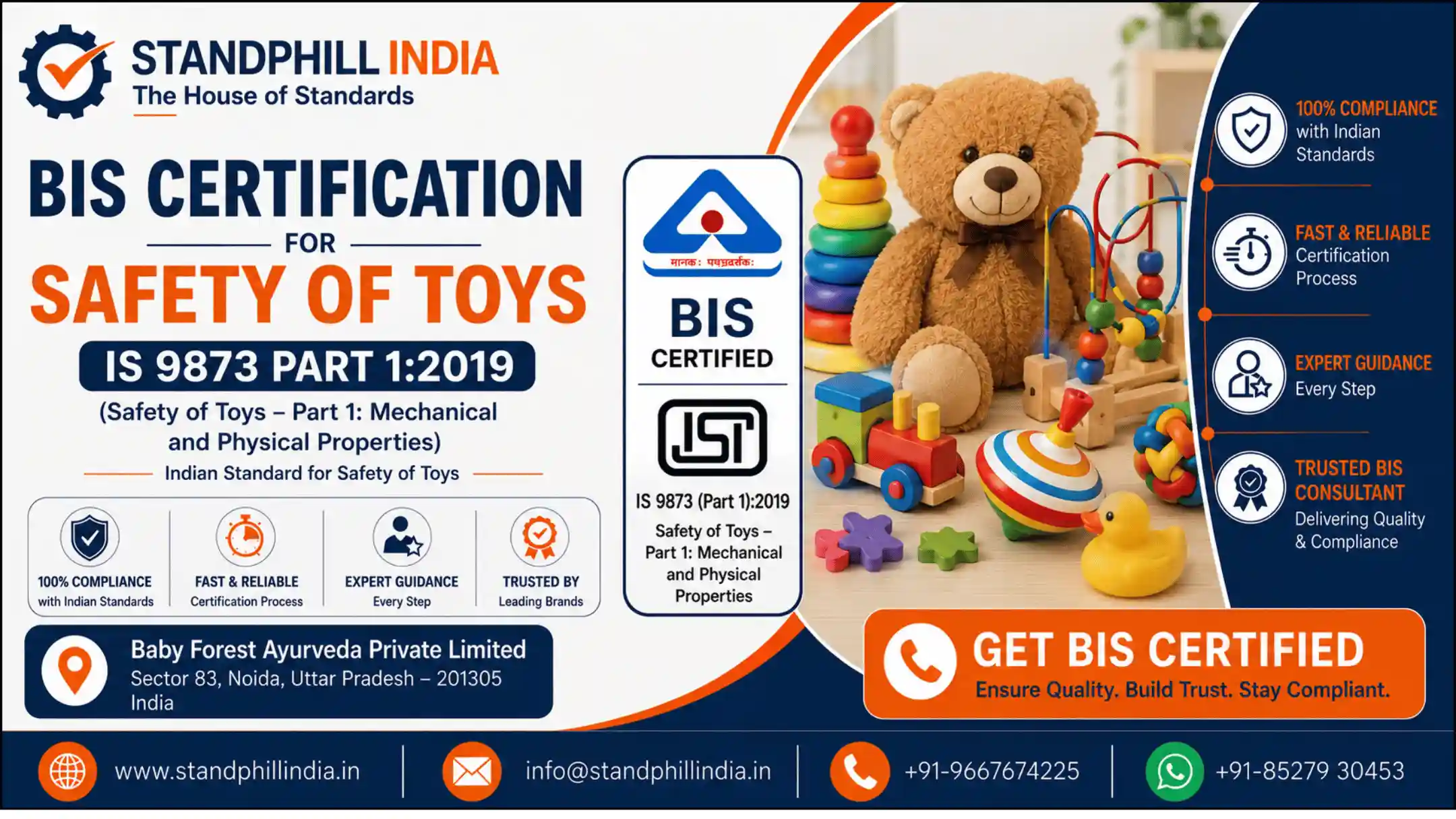 BIS Certification for Safety of Toys IS 9873 Part 1:2019 - Baby Forest Ayurveda Private Limited, Sector 83, Noida | Standphill India